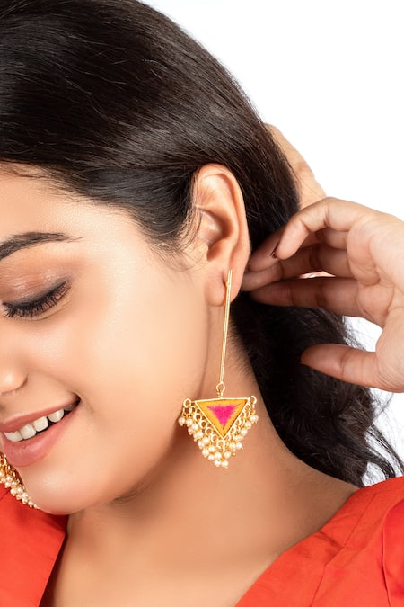 Bauble Bazaar Pearl Embellished Triangle Danglers 