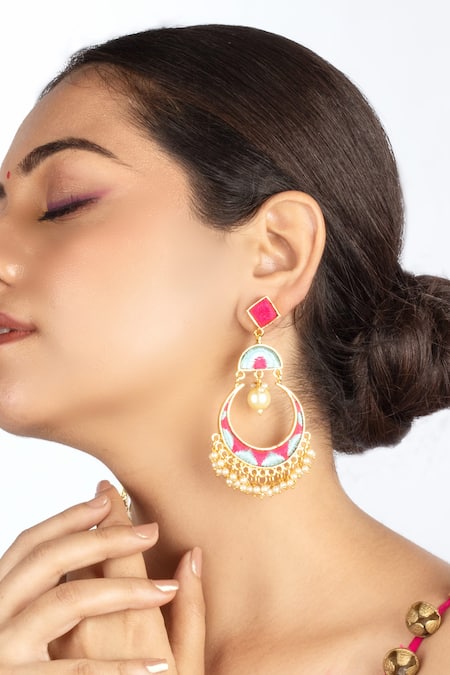 Bauble Bazaar Sky Blue & Pink Pearl Chandbalis 