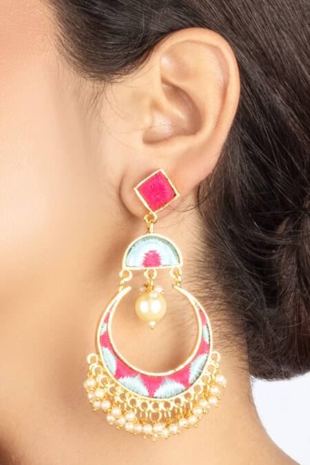 Bauble Bazaar Blue Pearls, Embroidery Sky And Pink Chandbalis Online at Aza Fashions Bauble Bazaar_Blue Pearls, Embroidery Sky And Pink Chandbalis _Online_at_Aza_Fashions