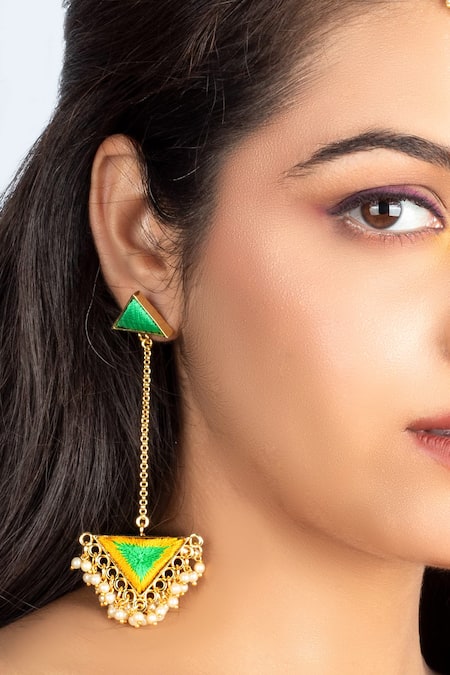 Bauble Bazaar Triangle Shaped Gold Plated Dangler Earrings 