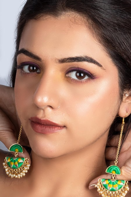 Bauble Bazaar Gold Plated Half Crescent Long Earrings 