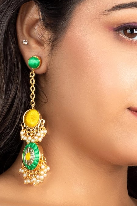 Bauble Bazaar Geometric Thread Embroidered Danglers 