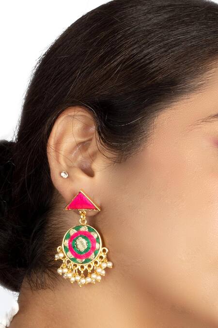Bauble Bazaar_Green Pearls, Embroidery Circular Thread Earrings _Online_at_Aza_Fashions