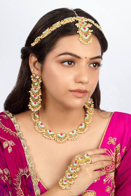 Buy_Bauble Bazaar_Blue Pearls Thread Embroidered Choker Set _Online_at_Aza_Fashions