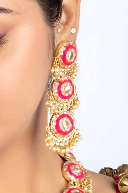 Bauble Bazaar_Pink Pearls Embellished Necklace Set _Online_at_Aza_Fashions