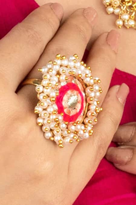 Shop_Bauble Bazaar_Pink Pearls Embellished Necklace Set _Online_at_Aza_Fashions