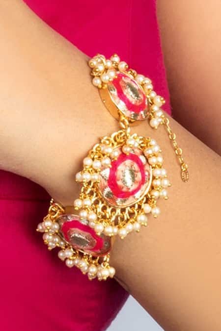 Bauble Bazaar_Pink Pearls Embellished Necklace Set _at_Aza_Fashions