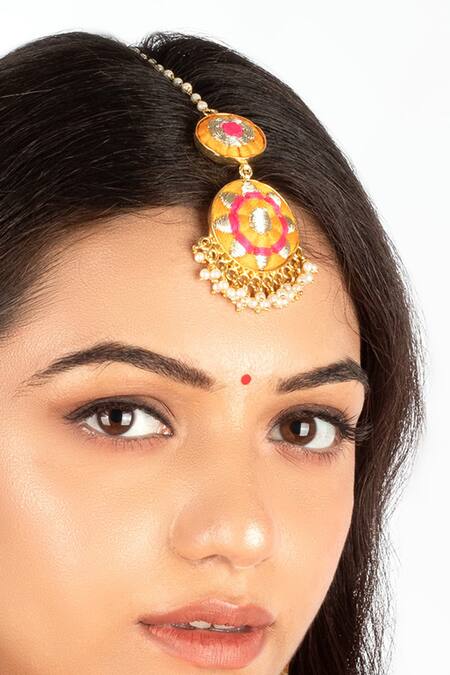 Shop_Bauble Bazaar_Yellow Pearls, Embroidery Threadwork Choker Set _Online_at_Aza_Fashions