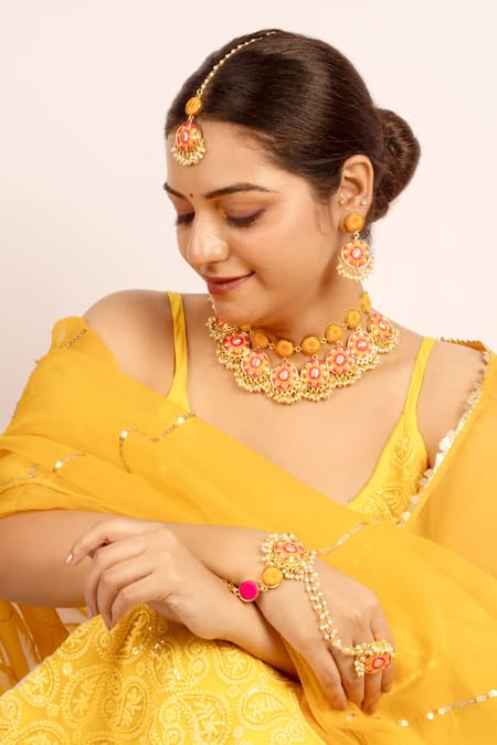 Bauble Bazaar Floral Choker Set with Earrings & Maangtikka 