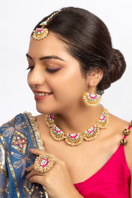 Bauble Bazaar Geometric Pearl Embroidered Jewellery Set 