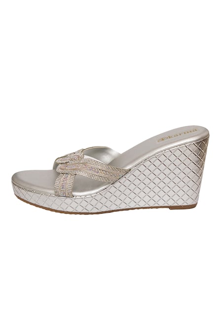 Kkarma Accessories_Silver Crystals Embellished Wedges _Online_at_Aza_Fashions