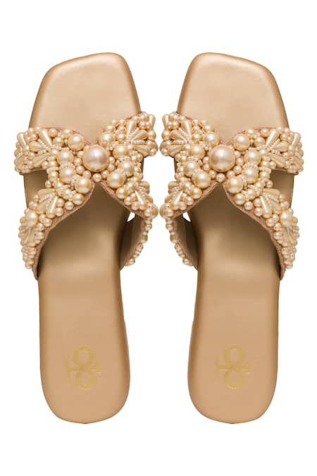 Kkarma Accessories Pearl Embellished Off White Flats 