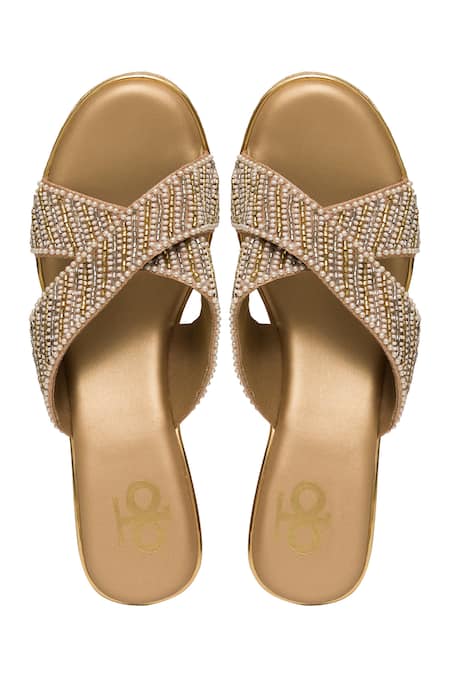 Kkarma Accessories Gold Cutdana Pearl Embellished Heels 