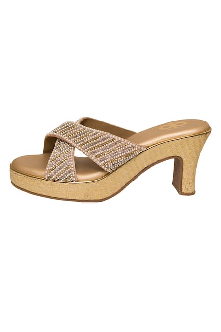 Kkarma Accessories Gold Cut Work, Pearls Cutdana Embellished Heels Online at Aza Fashions Kkarma Accessories_Gold Cut Work, Pearls Cutdana Embellished Heels _Online_at_Aza_Fashions