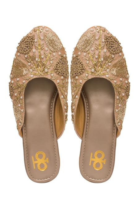 Kkarma Accessories Gold Pearl Embroidered Mules 