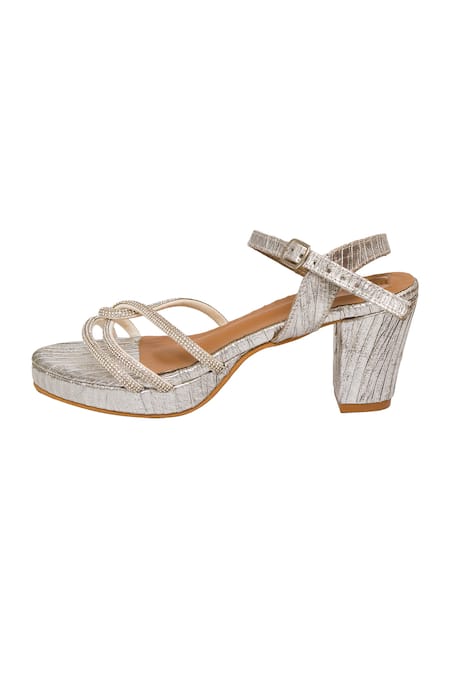 Kkarma Accessories Silver Crystals Embellished Block Heel Sandals Online at Aza Fashions Kkarma Accessories_Silver Crystals Embellished Block Heel Sandals _Online_at_Aza_Fashions