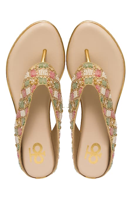 Kkarma Accessories Bead & Thread Embellished Split Toe Wedges 