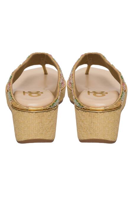 Buy_Kkarma Accessories_Beige Beads, Embroidery And Thread Embellished Split Toe Wedges _Online_at_Aza_Fashions