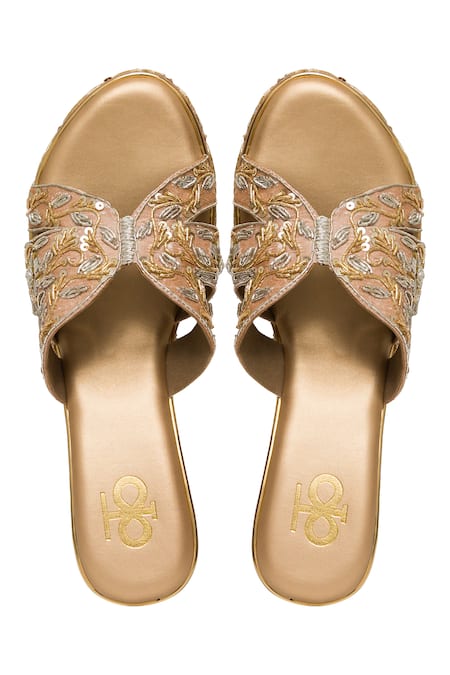 Kkarma Accessories Embroidered Rose Gold Wedge Sandals 