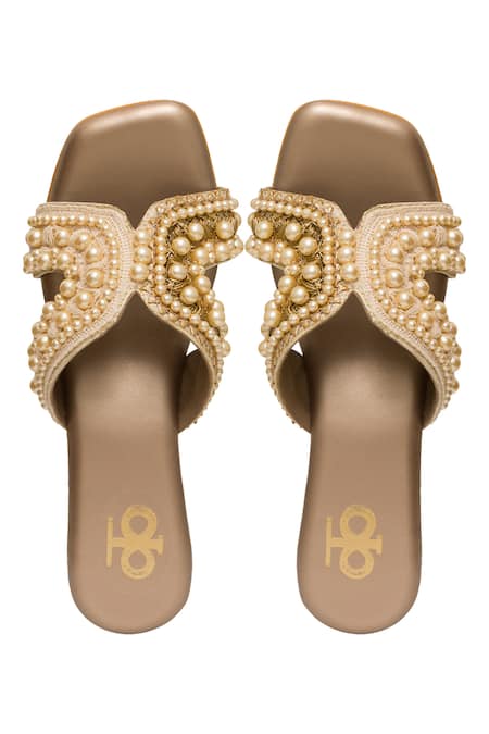 Kkarma Accessories Pearl Embellished Rose Gold Wedges 