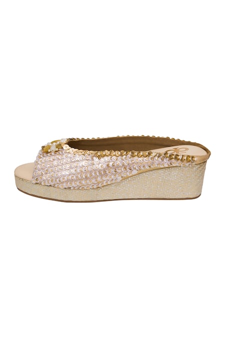 Kkarma Accessories Gold Pearls, Sequins And Embellished Wedges Online at Aza Fashions Kkarma Accessories_Gold Pearls, Sequins And Embellished Wedges _Online_at_Aza_Fashions
