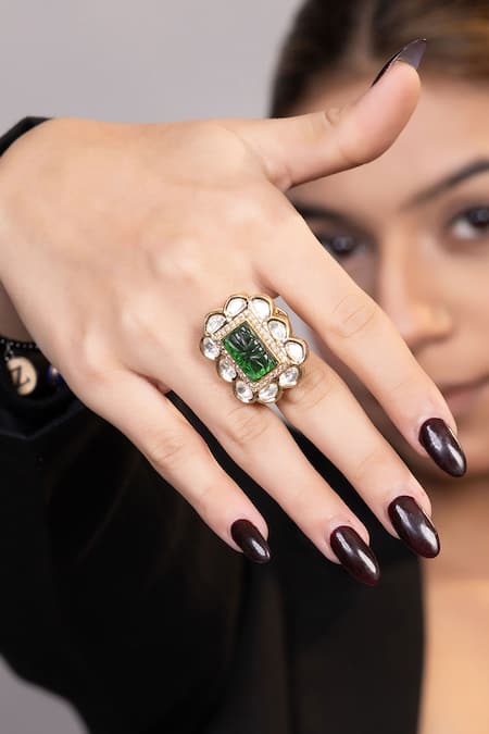 Xago Kundan Studded Adjustable Ring 