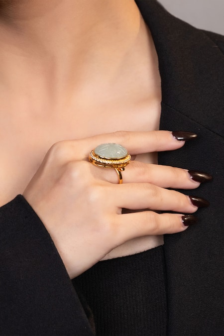 Xago Kundan Bead Embellished Adjustable Ring 