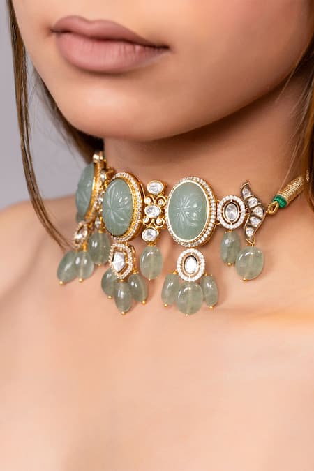 Xago Kundan & Bead Embellished Choker Necklace 