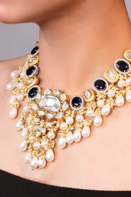 Xago Kundan & Bead Studded Choker Necklace 