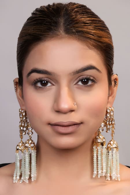 Xago Kundan & Bead Long Dangler Earrings 