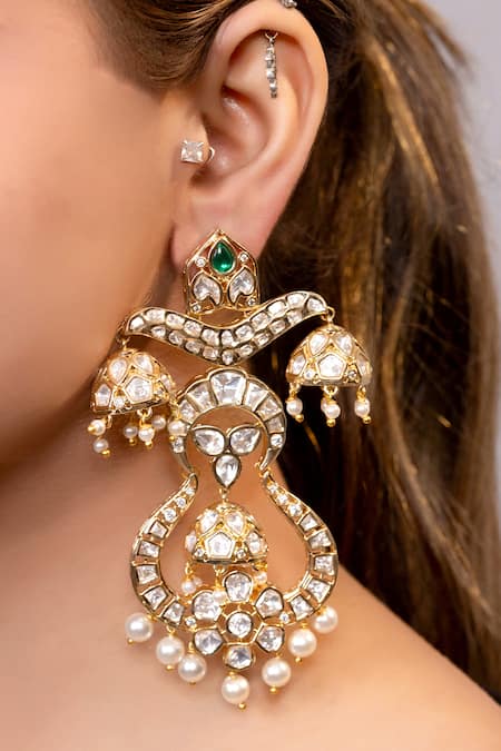 Xago Kundan Embellished Jhumka Earrings 