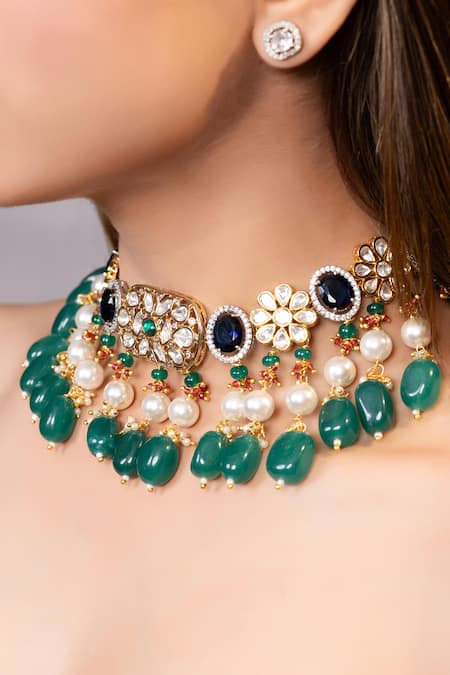 Xago Kundan & Bead Embellished Choker Necklace 