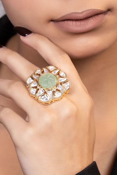 Xago Kundan & Bead Studded Adjustable Ring 