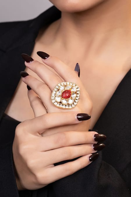 Xago Kundan & Bead Embellished Ring 