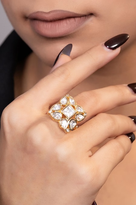 Xago Kundan Studded Adjustable Ring 