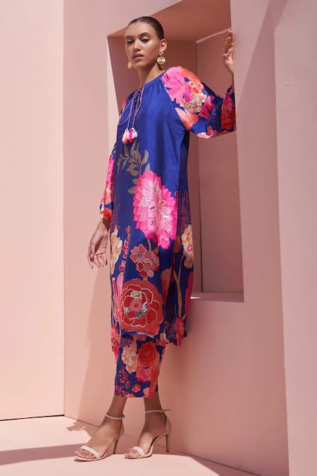 Buy Archana Shah Blue Bamboo, Crepe Sequins, Embroidery Round Floral Print Kurta Set With Pant Online at Aza Fashions Buy_Archana Shah_Blue Bamboo, Crepe Sequins, Embroidery Round Floral Print Kurta Set With Pant _Online_at_Aza_Fashions