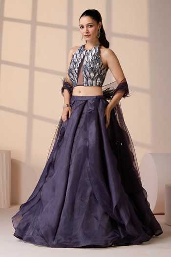 Buy Chaashni By Maansi And Ketan Purple Organza, Net Sequins, Cut Petal Panelled Lehenga And 3d Embroidered Blouse Online at Aza Fashions Buy_Chaashni By Maansi And Ketan_Purple Organza, Net Sequins, Cut Petal Panelled Lehenga And 3d Embroidered Blouse _Online_at_Aza_Fashions