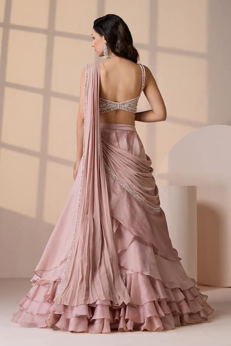 Chaashni By Maansi And Ketan Pink Pre-Draped Lehenga Saree & Blouse Set 