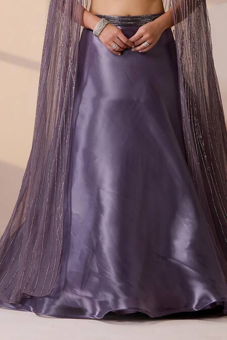 Buy_Chaashni By Maansi And Ketan_Purple Organza, Net Cut Work, Sequins, Beads Cutdana Cape And Lehenga Set _Online_at_Aza_Fashions