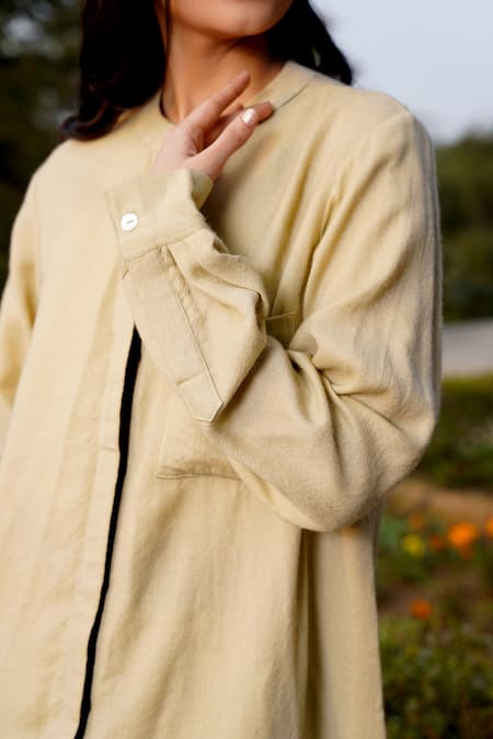 Moh India Beige Wool Mandarin Collar Plain Tunic And Pant Set Online at Aza Fashions Moh India_Beige Wool Mandarin Collar Plain Tunic And Pant Set _Online_at_Aza_Fashions