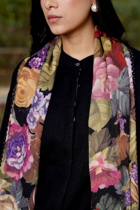 Moh India Black Floral Printed Stole Online at Aza Fashions Moh India_Black Floral Printed Stole _Online_at_Aza_Fashions