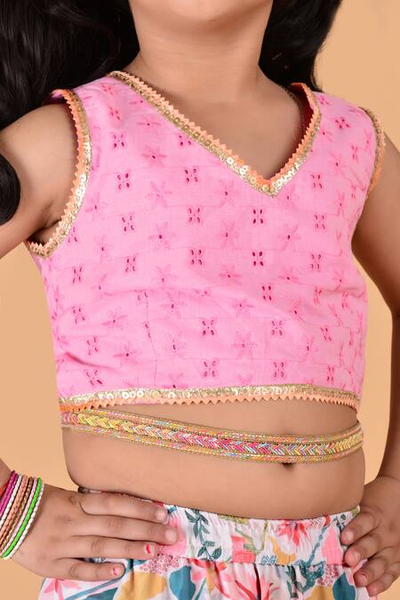 Buy_Petite Pomme_Multi Color Georgette Embroidery, Floral Print Pre-draped Saree With Blouse _Online_at_Aza_Fashions