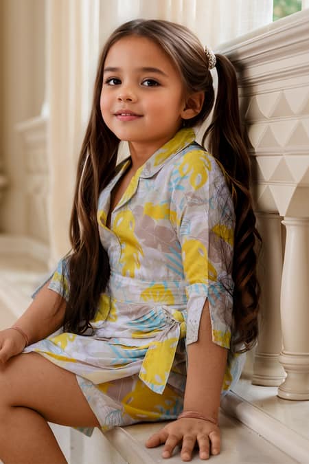 Buy_Samyukta Singhania_Yellow Muslin Floral Print Wrap Style Jumpsuit_Online_at_Aza_Fashions