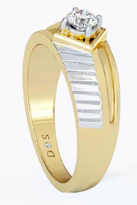 Divine Solitaires_Yellow Diamonds Gold Prism Delt Design Ring_Online_at_Aza_Fashions