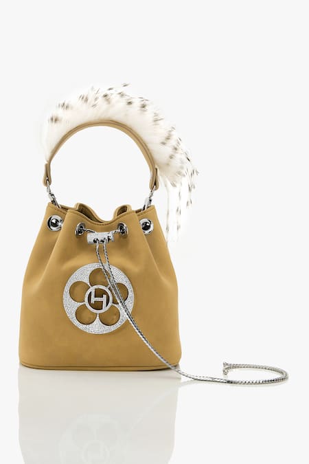 Outhouse Faux Suede Crystal Brooch Bucket Bag 