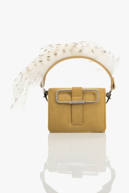 Shop Outhouse Brown Crystals, Feathers Suede Handle Bag at Aza Fashions Shop_Outhouse_Brown Crystals, Feathers Suede Handle Bag _at_Aza_Fashions