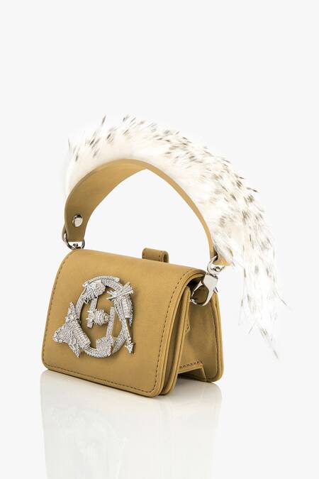 Buy Outhouse Brown Crystals, Feathers Suede Handle Bag Online at Aza Fashions Buy_Outhouse_Brown Crystals, Feathers Suede Handle Bag _Online_at_Aza_Fashions