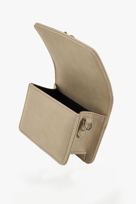 Shop_Outhouse_Gray Crystals, Feathers Grey Faux Suede Nano Bucket Bag _Online_at_Aza_Fashions