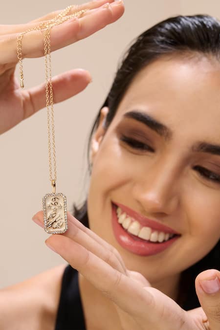 Dusala Gold Plated Cancer Zodiac Carved Pendant Necklace Online at Aza Fashions Dusala_Gold Plated Cancer Zodiac Carved Pendant Necklace _Online_at_Aza_Fashions