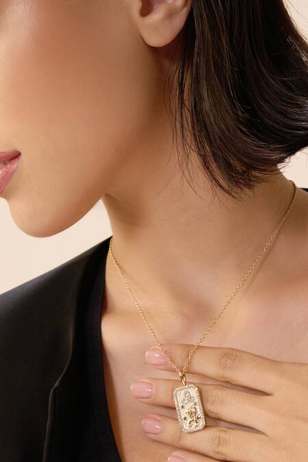 Dusala_Gold Plated Leo Zodiac Carved Pendant Necklace _Online_at_Aza_Fashions